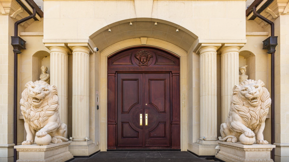 Main entrance with limestone elements
